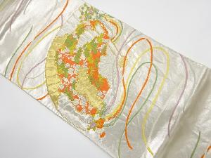 アンティーク　桧扇に松竹梅模様織り出し袋帯（材料）